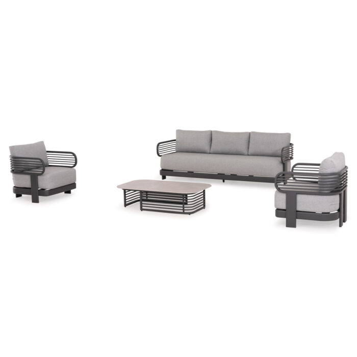 OUTDOOR LOUNGE SET 4PCS AURA SM6193.01 GREY ALUMINUM-OLEFIN FABRIC-ROCK BEAM TOP - Image 1