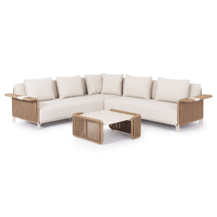 OUTDOOR LOUNGE SET 2PCS AURORA SM6319 IVORY ALUMINUM-BEIGE TWISTED WICKER-SINTERED STONE