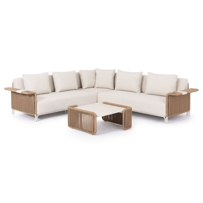 OUTDOOR LOUNGE SET 2PCS AURORA SM6319 IVORY ALUMINUM-BEIGE TWISTED WICKER-SINTERED STONE - Image 1