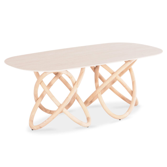 Dining Table Orbiter SM18093.02 Ceramic Top in Ecru color-Ashwood Legs in Natural color 200x100x76.5Hcm. - Image 1