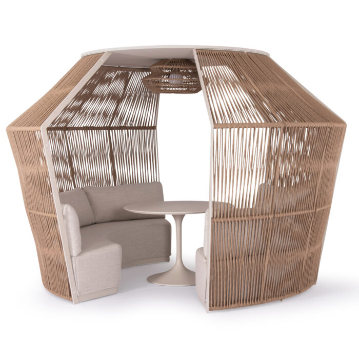 GAZEBO-ROUND TABLE LOUNGE SET SERIES DIAMOND SM21074 IVORY ALUMINUM-TWIST WICKER BEIGE 302x333x222H - Image 1