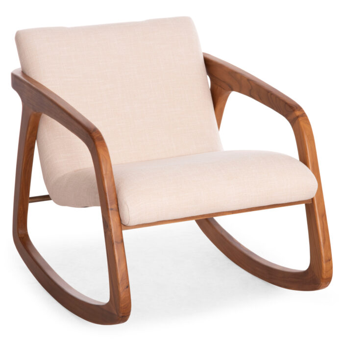 ROCKING CHAIR ROCKER SM9965 TEAK WOOD IN NATURAL-BEIGE FABRIC 61x87x73Hcm. - Image 1
