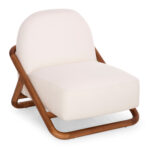 ARMCHAIR LOUNGE RAMROD SM9967 TEAK WOOD IN NATURAL-CREAM WHITE BOUCLE 75x87x79Hcm.