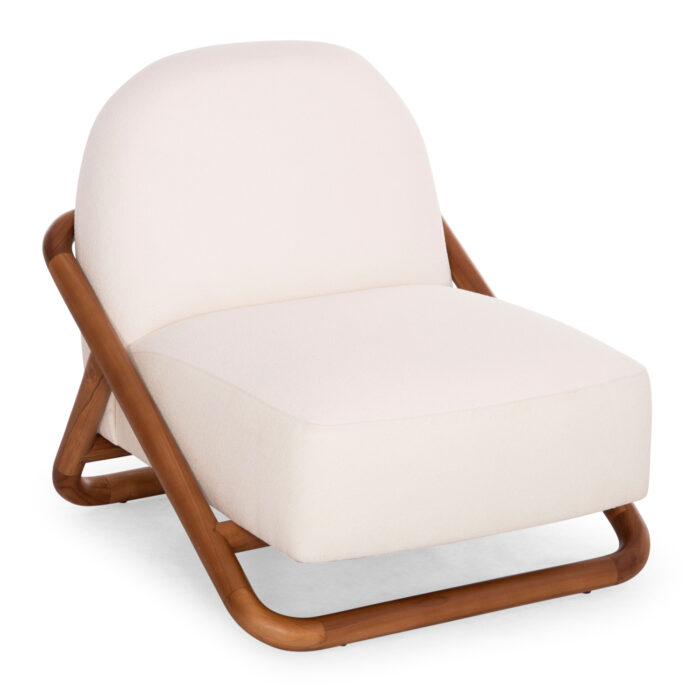 ARMCHAIR LOUNGE RAMROD SM9967 TEAK WOOD IN NATURAL-CREAM WHITE BOUCLE 75x87x79Hcm. - Image 1