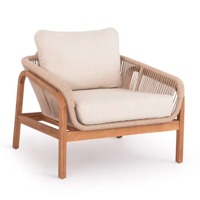 OUTDOOR LOUNGE ARMCHAIR OASIS SM6226 ACACIA WOOD-ALUMINUM & ROPE BEIGE 92x80x71.5-82Hcm. - Image 1