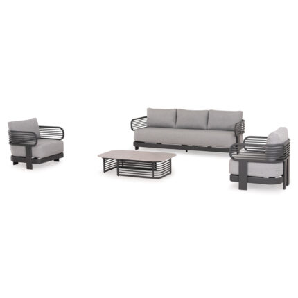 OUTDOOR LOUNGE SET 4PCS AURA SM6193.01 GREY ALUMINUM-OLEFIN FABRIC-ROCK BEAM TOP